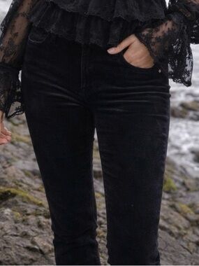 Velvet Black Teddy Bear Feel Cozy Skinny Jeans 27 Goth Witchy Normcore Versatile